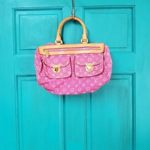 Pink & tan handles, Louis Vuitton shoulder purse.